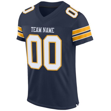 Custom Name Number Personalized Football Jersey Navy White Gold Mesh Authentic Personalized Navy White-Gold Mesh Authentic