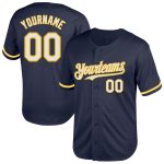 Personalized Navy White Gold Mesh Baseball Jersey - Authentic Throwback Design Personalized Navy White-Gold Mesh Authentic