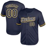 Custom Name Number Baseball Jersey - Personalized Navy White Gold Mesh Authentic Throwback Team Jersey Personalized Navy