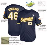 Personalized Navy White Gold Mesh Baseball Jersey - Authentic Throwback Design Personalized Navy White-Gold Mesh Authentic