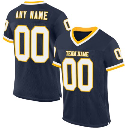Personalized Authentic Throwback Football Jersey in Navy White Gold Mesh Personalized Navy White-Gold Mesh Authentic Throwback