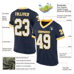 Personalized Authentic Throwback Football Jersey in Navy White Gold Mesh Personalized Navy White-Gold Mesh Authentic Throwback