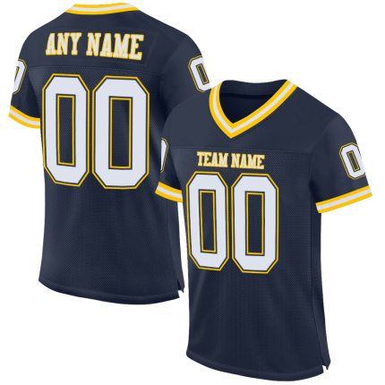 Personalized Custom Name Number Navy White-Gold Authentic Throwback Football Jersey Personalized Navy White-Gold Mesh Authentic