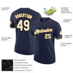Custom Team Name and Number Performance T-Shirt in Navy and White-Gold - Personalized Sports Apparel Personalized Navy White-Gold