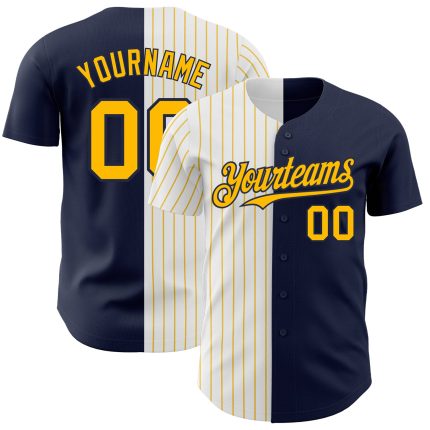 Custom Name Number Personalized Navy White Gold Pinstripe Baseball Jersey Fashion Authentic Team Personalized Navy White-Gold