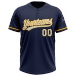Custom Name and Number Unisex Softball Jersey - Personalized Navy and White-Gold Two-Button Design Personalized Navy White-Gold