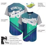Custom 3D Pattern Baseball Jersey - Personalized Navy White Gray Aqua Design with Team Name & Number Personalized Navy White