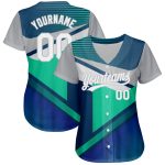 Custom 3D Pattern Baseball Jersey - Personalized Navy White Gray Aqua Design with Team Name & Number Personalized Navy White
