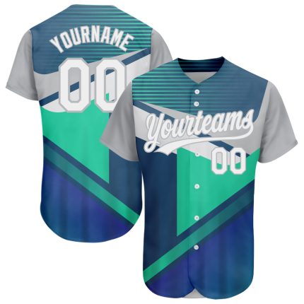 Custom 3D Pattern Baseball Jersey - Personalized Navy White Gray Aqua Design with Team Name & Number Personalized Navy White