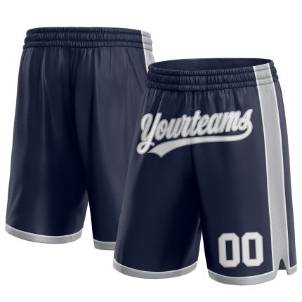 Custom Name & Number Authentic Basketball Shorts - Personalized Navy Gray Team Gear Personalized Navy White-Gray Authentic