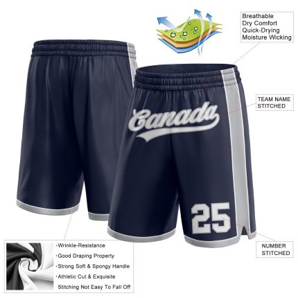 Custom Name & Number Authentic Basketball Shorts - Personalized Navy Gray Team Gear Personalized Navy White-Gray Authentic