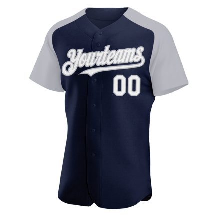 Custom Name and Number Baseball Jersey - Personalized Authentic Navy and White-Gray Raglan Sleeves Personalized Navy White-Gray