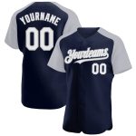 Custom Name and Number Baseball Jersey - Personalized Authentic Navy and White-Gray Raglan Sleeves Personalized Navy White-Gray