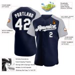 Custom Name and Number Baseball Jersey - Personalized Authentic Navy and White-Gray Raglan Sleeves Personalized Navy White-Gray