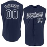 Personalized Navy White Gray Baseball Jersey - Authentic Sleeveless Design Personalized Navy White-Gray Authentic Sleeveless