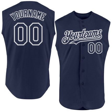 Personalized Navy White Gray Baseball Jersey - Authentic Sleeveless Design Personalized Navy White-Gray Authentic Sleeveless