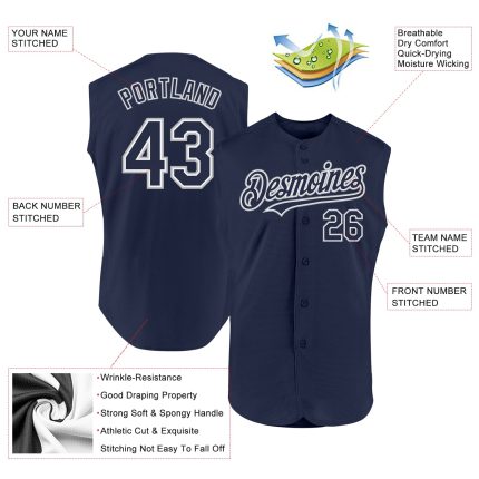 Personalized Navy White Gray Baseball Jersey - Authentic Sleeveless Design Personalized Navy White-Gray Authentic Sleeveless