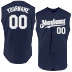 Custom Name Number Personalized Sleeveless Baseball Jersey - Navy White Gray Authentic Team Gear Personalized Navy White-Gray