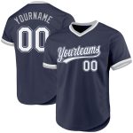 Custom Name and Number Personalized Baseball Jersey - Navy White-Gray Authentic Throwback Team Jersey Personalized Navy White-Gray