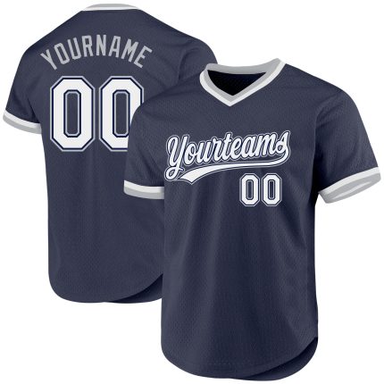 Custom Name and Number Personalized Baseball Jersey - Navy White-Gray Authentic Throwback Team Jersey Personalized Navy White-Gray