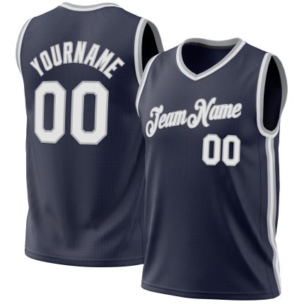 Custom Personalized Basketball Jersey with Name & Number - Authentic Throwback Navy/White/Gray Design Personalized Navy White-Gray