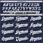 Custom Name Number Varsity Letterman Jacket - Personalized Navy White-Gray Bomber Full-Snap Style Personalized Navy White-Gray