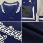 Custom Name Number Varsity Letterman Bomber Jacket Navy Gray White Two Tone Full-Snap Team Apparel Personalized Navy White-Gray