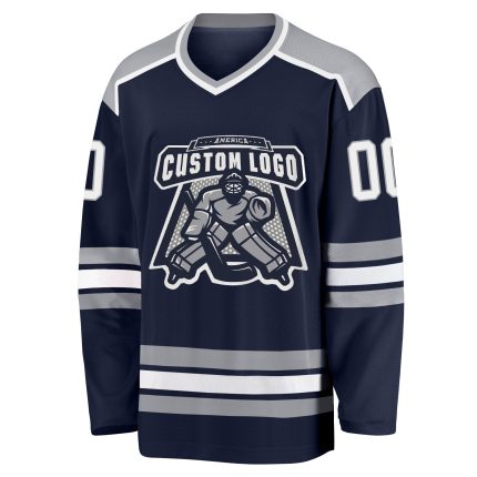 Custom Navy White-Gray Hockey Jersey - Personalized Sports Apparel Personalized Navy White-Gray Hockey Jersey
