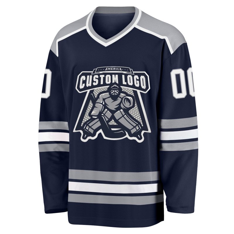 Custom Navy White-Gray Hockey Jersey - Personalized Sports Apparel Personalized Navy White-Gray Hockey Jersey