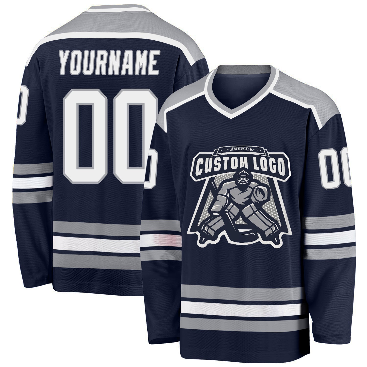 Custom Navy White-Gray Hockey Jersey - Personalized Sports Apparel Personalized Navy White-Gray Hockey Jersey