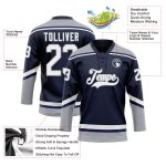 Custom Name and Number Hockey Jersey - Personalized Navy White Gray Lace Neck Team Apparel Personalized Navy White-Gray Hockey