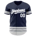 Custom Name and Number Authentic Baseball Jersey - Personalized Navy White Gray Line Team Apparel Personalized Navy White-Gray
