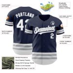 Custom Name and Number Authentic Baseball Jersey - Personalized Navy White Gray Line Team Apparel Personalized Navy White-Gray