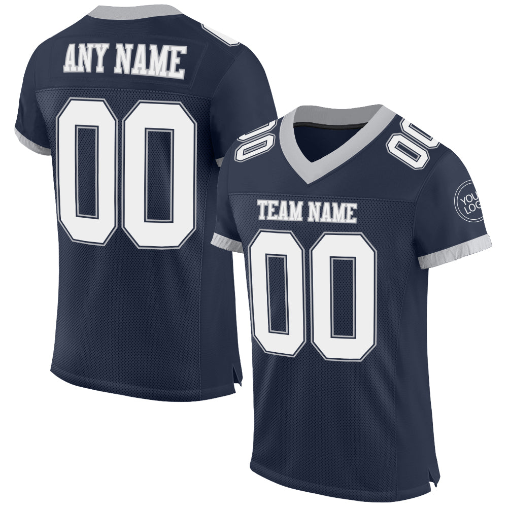 Personalized Authentic Football Jersey - Navy White Gray Mesh Design Personalized Navy White-Gray Mesh Authentic Football