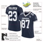 Personalized Authentic Football Jersey - Navy White Gray Mesh Design Personalized Navy White-Gray Mesh Authentic Football