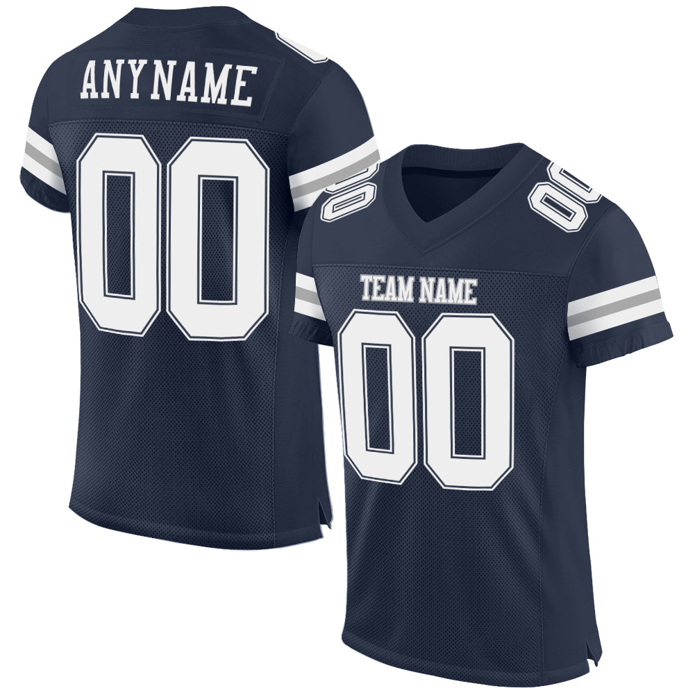 Custom Name and Number Authentic Football Jersey - Personalized Navy Gray Mesh Team Jersey Personalized Navy White-Gray Mesh