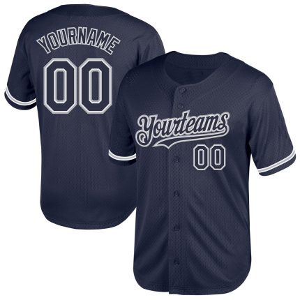 Personalized Navy Gray Baseball Jersey - Authentic Throwback Mesh Style Personalized Navy White-Gray Mesh Authentic Throwback