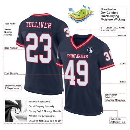 Personalized Navy Gray White Mesh Football Jersey - Authentic Throwback Design Personalized Navy White-Gray Mesh Authentic