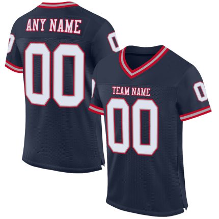 Personalized Navy Gray White Mesh Football Jersey - Authentic Throwback Design Personalized Navy White-Gray Mesh Authentic