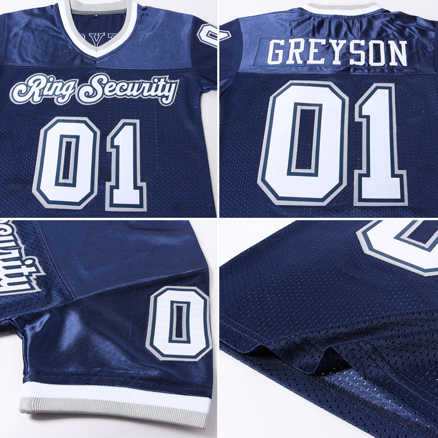 Personalized Navy White-Gray Mesh Authentic Throwback Football Jersey Team Custom Name and Number Custom Navy White-Gray Authentic Throwback Football Jersey with Personalized Name and Number Personalized Navy White-Gray - Image 7