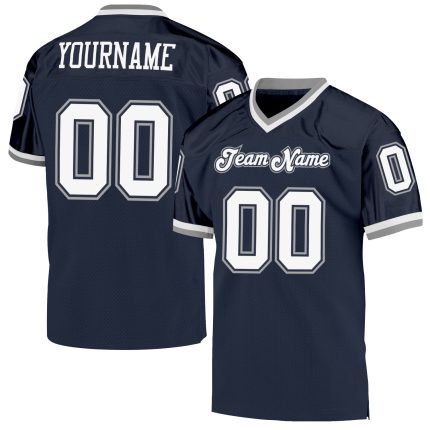 Custom Navy White-Gray Authentic Throwback Football Jersey with Personalized Name and Number Personalized Navy White-Gray