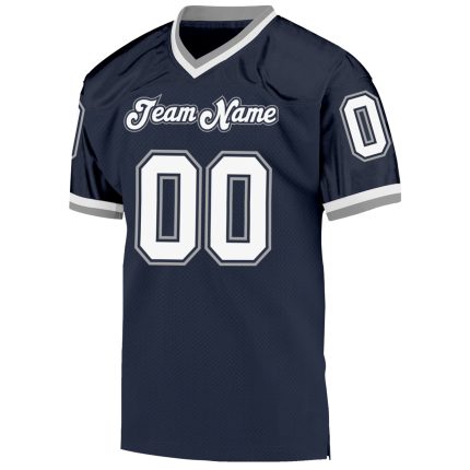 Custom Navy White-Gray Authentic Throwback Football Jersey with Personalized Name and Number Personalized Navy White-Gray