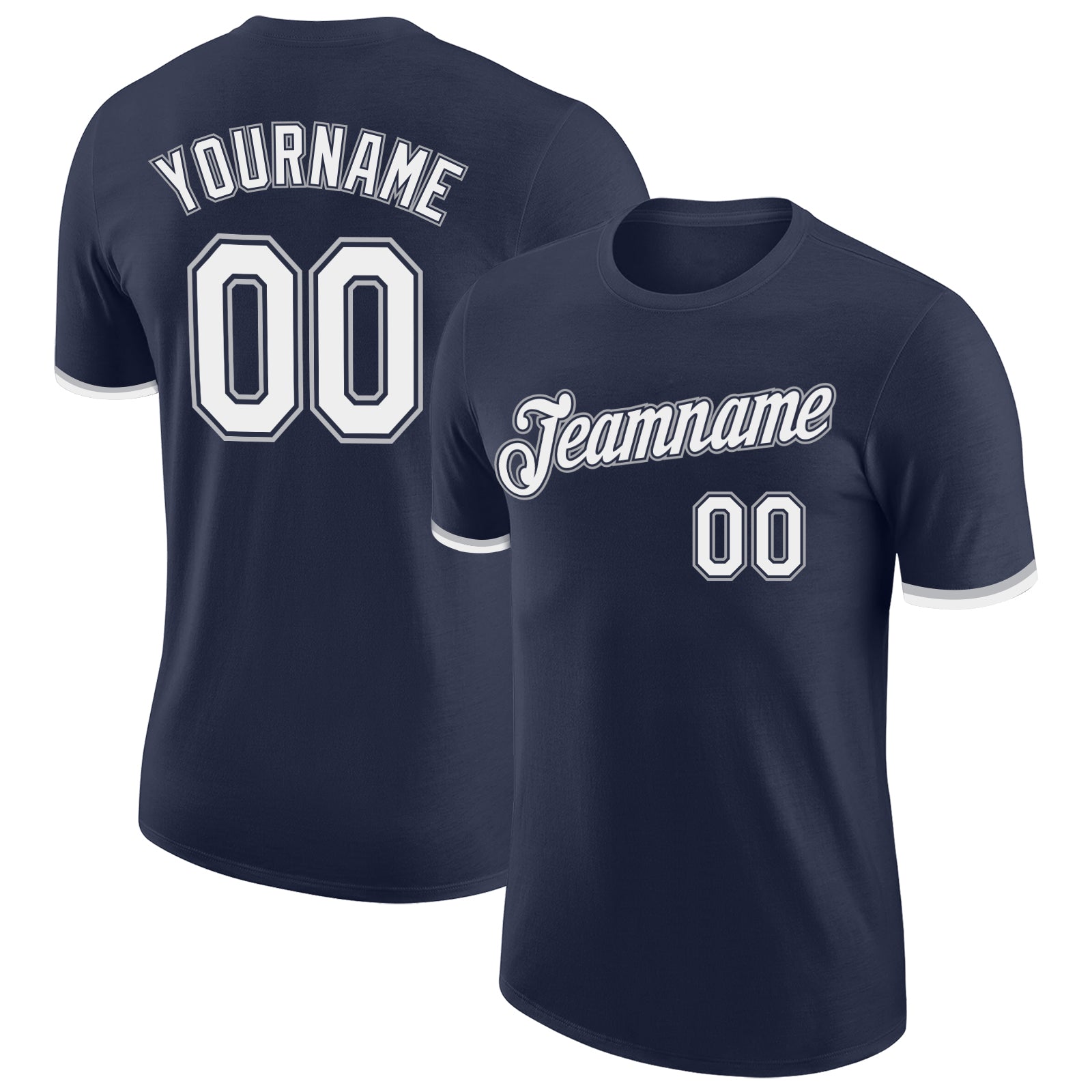 Custom Team Name and Number Performance T-Shirt in Navy White-Gray - Personalized Athletic Gear Personalized Navy White-Gray