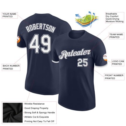 Custom Team Name and Number Performance T-Shirt in Navy White-Gray - Personalized Athletic Gear Personalized Navy White-Gray