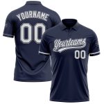 Custom Name and Number Navy Gray White Performance Golf Polo Shirt - Personalized Team Apparel Personalized Navy White-Gray