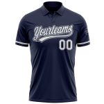 Custom Name and Number Navy Gray White Performance Golf Polo Shirt - Personalized Team Apparel Personalized Navy White-Gray