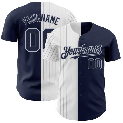 Custom Name and Number Personalized Baseball Jersey - Navy White Gray Pinstripe Authentic Fashion Team Gear Personalized
