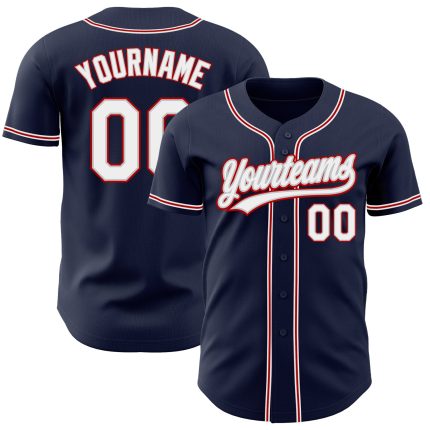 Custom Authentic Baseball Jersey - Personalized Navy, White, Gray, Red with Name & Number Personalized Navy White Gray-Red