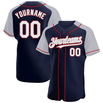 Custom Name Number Baseball Jersey - Personalized Navy White Gray Red Authentic Raglan Sleeves Team Gear Personalized Navy