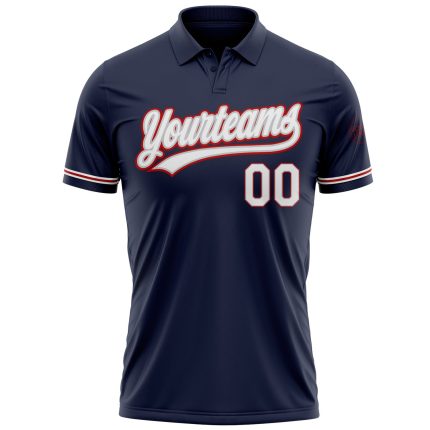 Custom Team Name Number Performance Vapor Golf Polo Shirt - Navy White Gray Red Personalized Navy White Gray-Red Performance